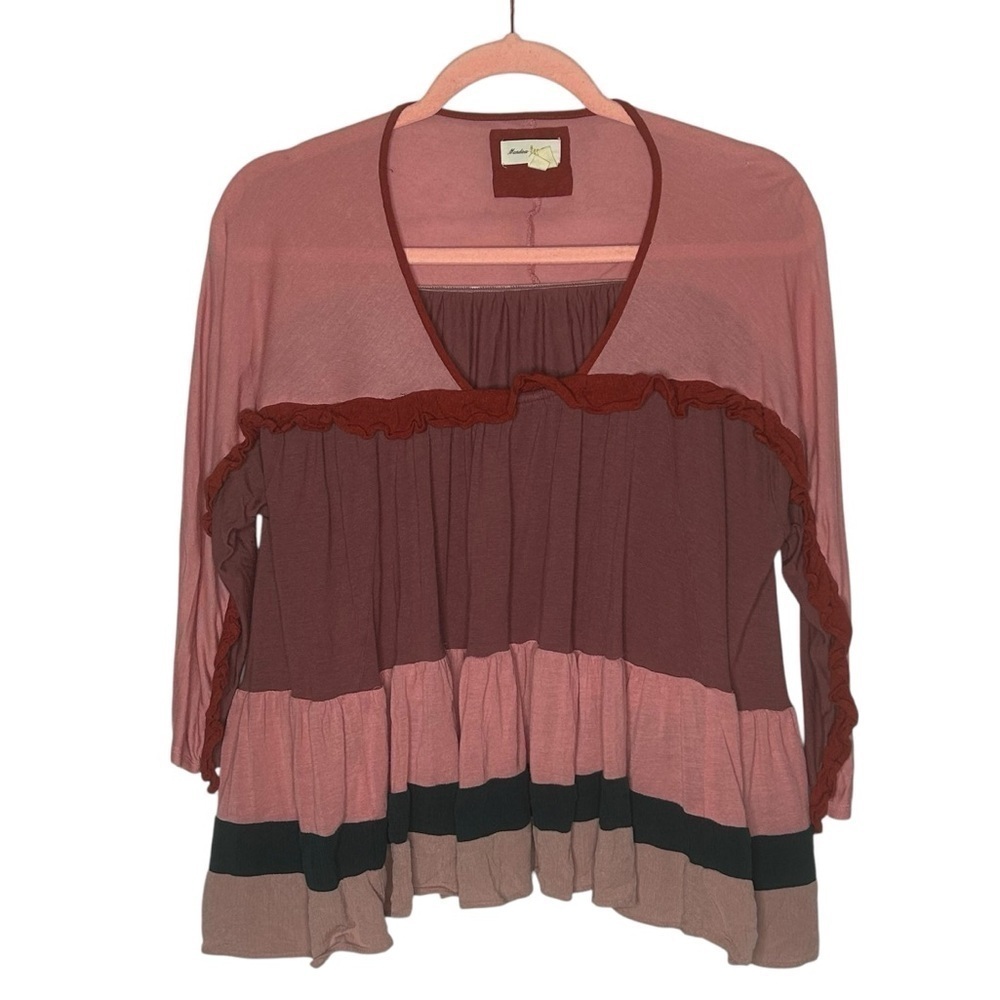 Anthropologie Meadow Rue Color Block Ruffle Top - Picture 4 of 15